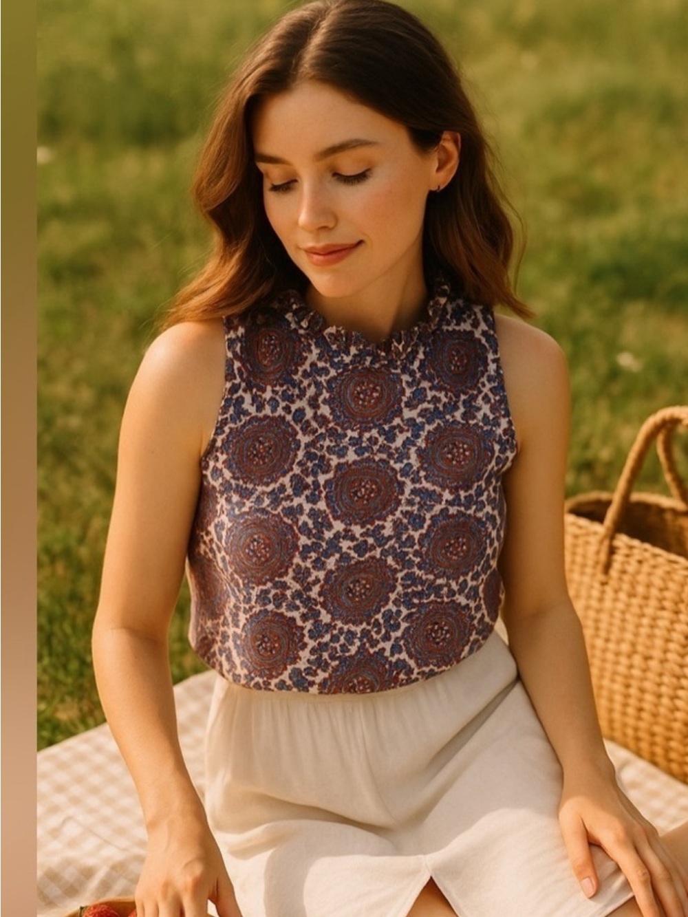 J.Crew Paisley Linen Sleeveless Top